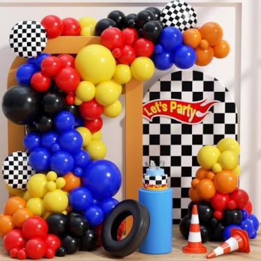 Imagem de HKYOOD 160Pcs Race Car Balloon Garland Arch Kit - Car Wheels Checkered Balloons 18 12 10 5 Inch Different Size Balloons for Racing Car Two Fast 2nd Monster Theme Birthday Party Decorations Supplies