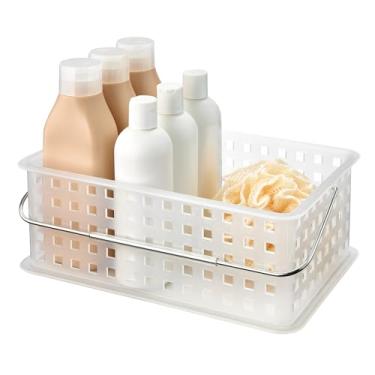 Imagem de iDesign Cesta de chuveiro portátil com alça para dormitório ou banheiro - transparente/geada - feita nos EUA