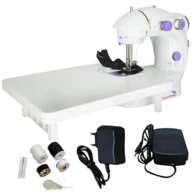 Imagem de Mini Máquina De Costura Portátil + Mesa Extensora Cor Branco - Importw