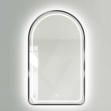 Imagem de Espelho De Banheiro Led Iluminado Regulável Com Luzes Espelho De Toque Botão De Toque Espelho De Parede Com Estrutura De Metal, Black Frame, 500x700mm/20x28in