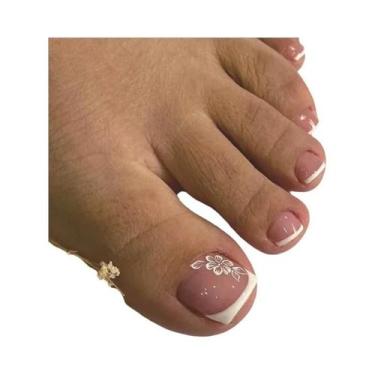 Imagem de Unhas Postiças Francesinhas Curtas Quadradas Com Borda Branca, 24 Peça