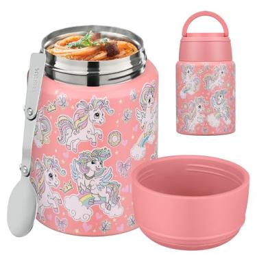 Imagem de Garrafa térmica de sopa de 500 ml para crianças com comida quente, em aço inoxidável, isolada a vácuo, lancheira com colher dobrável, garrafa térmica à prova de vazamento com alça para escola,