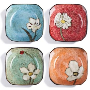 Imagem de Pratos quadrados de porcelana para salada de sobremesa, pratos de cerâmica de 17 cm, conjunto de 4 pratos de jantar empilháveis para bife, macarrão, salada, lanches, sobremesa, micro-ondas e