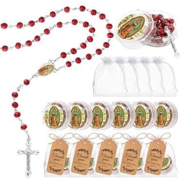 Imagem de KaGrbves Rosário perfumado Virgen De Guadalupe para lembrancinhas de batismo e primeira comunhão, Our Lady of Guadalupe Rosarios Catolicos Regligious Event Gifts (Vermelho)