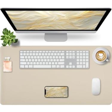 Imagem de Bloss Tapete de mesa de couro, mouse pad grande, tapete protetor de mesa antiderrapante, mata-borrão de mesa de couro, almofada de mesa à prova d'água para decoração de escritório e casa - bege (70 ×