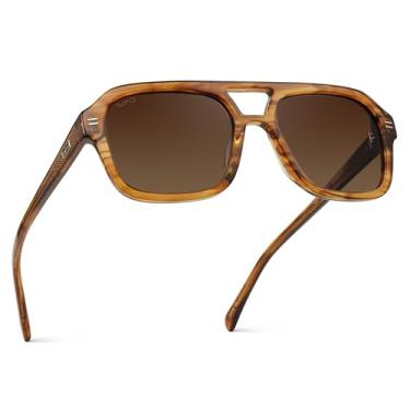 Imagem de WearMe Pro Óculos de sol feminino aviador quadrado retrô polarizado, ponte dupla, armação grande, proteção UV, Lente gradiente marrom cristalino/marrom dourado, One Size