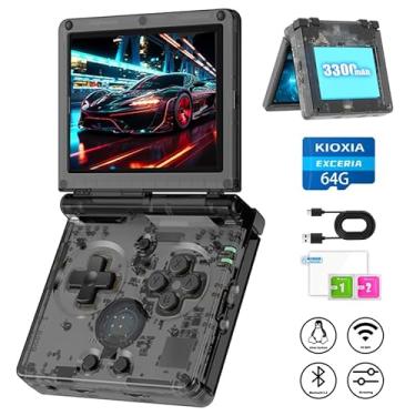 Imagem de Ayhgicxt RG35XXSP Portable Flip Retro Handheld Game Console with Linux System 3.5 inch IPS Screen and 64G TF Card Built-in 3300 mAh Battery Consoles Supports 5G WiFi Bluetooth black