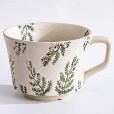 Imagem de Tvvtuww Conjunto de 1 caneca de cerâmica com colher dourada, 325 ml - caneca de café vi...