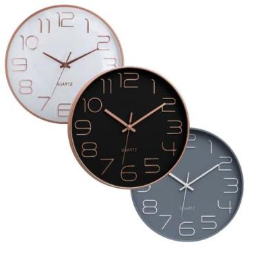 Imagem de Relógio de Parede Redondo Decorativo 30cm Ponteiro Silencioso Quartz D