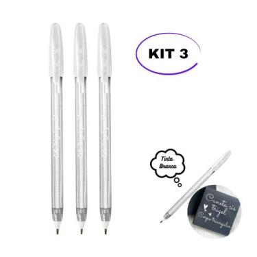 Imagem de kit 03 Caneta em Gel Cis Trigel 0.8mm Branca Pastel