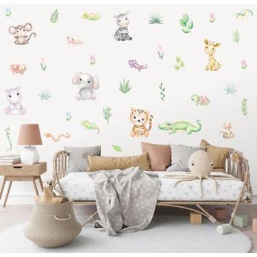 Imagem de Adesivo de Parede Kigrude Animais Aquarela Safari Floresta - Adesivos 