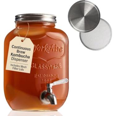 Imagem de Kombucha Jarra contínua com torneira - Dispensador de pote de vidro de galão e Scoby Starter Hotel com tampa de malha e tampa hermética - Projetado pela kitchentoolz para fermentação doméstica