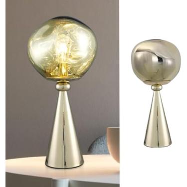 Imagem de Candeeiro De Mesa De Cabeceira Moderno Lâmpada De Cabeceira Globo Lâmpadas Cinza Fumaça Abajur Espelhado Contemporâneo Derretendo Led Luz De Mesa Lâmpada De Mesa Redonda P, Silver