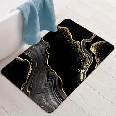 Imagem de Azppsad Tapete de banho, decoração de mármore preto e dourado, tapete de banheiro antiderrapante com suporte de borracha, tapetes de banho finos absorventes de secagem rápida para banheira, banheiro