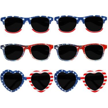 Imagem de Brosash Óculos de sol com bandeira americana - Óculos de sol patrióticos com proteção UV para homens e mulheres - Óculos de sol elegantes e leves para celebrações do dia da independência do 4 de julho