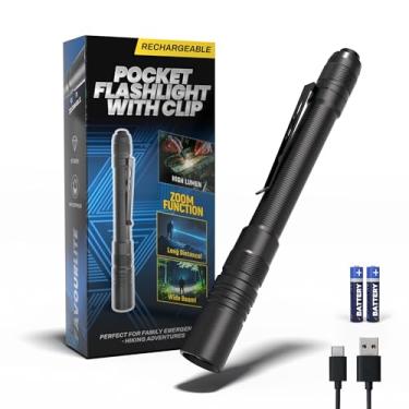 Imagem de Lanterna de caneta recarregável, lanterna de bolso com zoom de 800 lm, com clipe, modos duplos, caneta de LED, à prova d'água, lanternas brilhantes para emergências domésticas ao ar livre (1, preta)