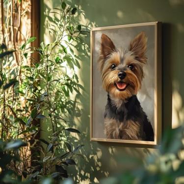 Imagem de Quadro Decorativo Yorkshire Terrier Com Moldura Cachorro Fofo Pet Pequeno Retrato Animal Quarto Infantil Parede Moderna