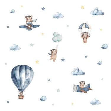 Imagem de Adesivo de Parede Infantil Urso Aviador em aquarela para quartos de be