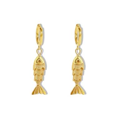 Imagem de Brincos de peixe dourado para mulheres, brincos de praia de verão, joias com tema oceano, brincos de sereia, férias de verão, bijuterias de fantasia, Aço inoxidável, Sem pedra preciosa