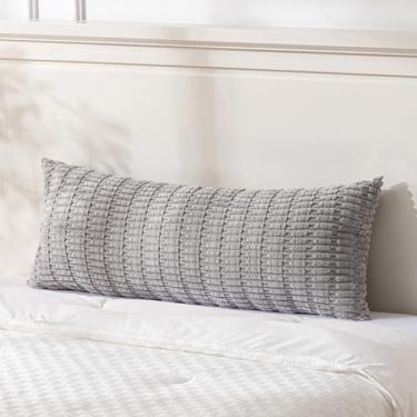 Imagem de Fancy Homi Capas de almofada decorativas cinza para casa de fazenda lombar 50 x 137 cm para cama, sofá, decoração de quarto boho rústico, capa de almofada retangular de veludo cotelê listrado macio 50