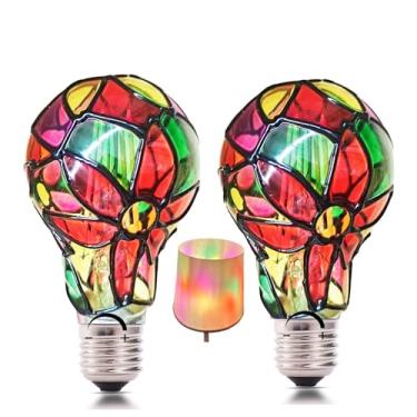 Imagem de POXIN Lâmpada LED de vitral regulável, base E26 luz quente 2700K 5 watts A19/A60 lâmpadas LED, girassol lâmpada Tiffany para cabeceira, sala de estar, dormitório, sala de jantar, decoração, presente