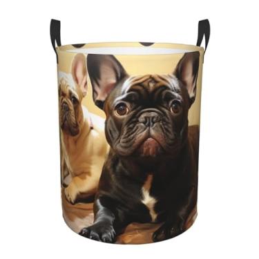 Imagem de Cesto de lavanderia bonito com estampa de buldogue francês, dobrável, impermeável, cesto de armazenamento de roupas com alças, pano Oxford, organizador de brinquedos, cesta para banheiro, lavanderia