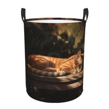 Imagem de Cesta de roupa suja de gato laranja dobrável à prova d'água cesto de armazenamento de roupas com alças pano oxford organizador de brinquedos cesta para banheiro, lavanderia, quarto, pequeno