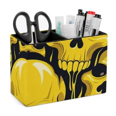 Imagem de Porta-lápis de couro, caneta, copo de lápis, organizador de mesa, suporte de caveira, decoração de escritório, acessórios para casa