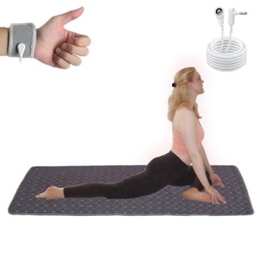 Imagem de AddBili Conjunto de tapete de aterramento de tecido de metal condutor com pulseira de aterramento e cordão de 4,5 m para cama/mesa/chão/pés - lavável na máquina, material saudável para melhorar o sono