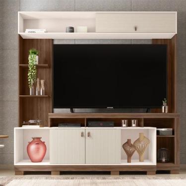 Imagem de Estante TV 65 Pol 200cm Sala de Estar Olevi Nogueira/Off White C01 - D