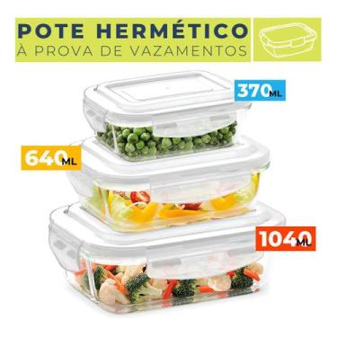 Imagem de Kit 3 Potes De Vidro Hermético Retangular 370ml 640ml 1040ml - Quality