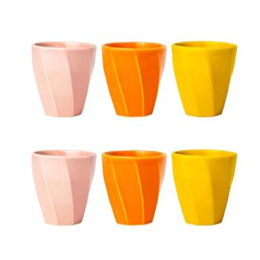 Imagem de Kit 6 Copos Cerâmicos Louça 260ml Design Moderno, Ideal para Café, Chá, Bebidas Quentes, Porta Objetos e Escovas - E-FCS Store (Rosa/Laranja/Amarelo)