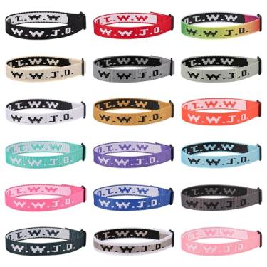 Imagem de Pmormyy 18 peças de pulseiras WWJD para mulheres e homens, pulseiras de presente em massa de Jesus Cristão, ajustável, What Would Jesus Do, Fibra de poliéster, Sem Pedra Preciosa