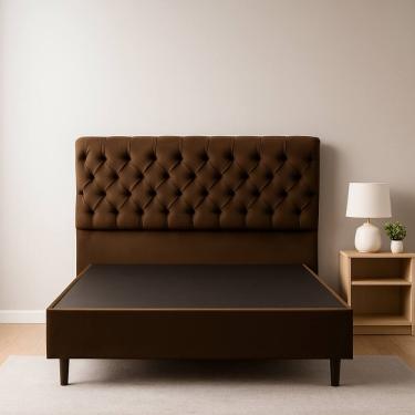 Imagem de Base Cama Box Casal Com Cabeceira Marrom 138x188cm