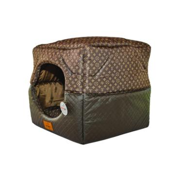 Imagem de Cama Para Cachorro Toca Quadrada Em Corino + Poliéster Marrom Escuro Lv Grande (g) 50 X 50 X 50 Cm