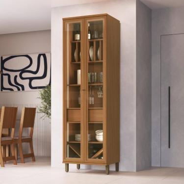 Imagem de Cristaleira Fidelitá Barcelona Com Led 2 Portas Com Vidro 1 Gaveta 70cm Freijó