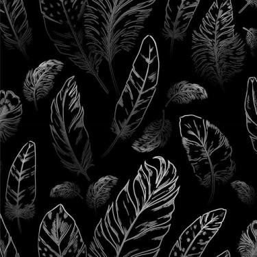 Imagem de CAX Papel de parede preto para descascar e colar com penas, 43 x 300 cm, papel de parede moderno, pluma, papel de parede, autoadesivo, impermeável, prateleira, gaveta, rolo para quarto, sala de estar