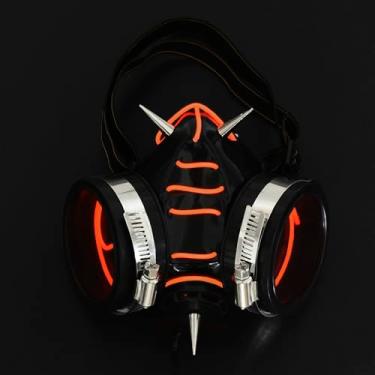 Imagem de SANGLE SOPFFY LED Steampunk Gas Mask, Cyberpunk Glow in the Dark Design, Perfect for Halloween, Raves, Carnivals & Costume Parties (Red Light Mask)