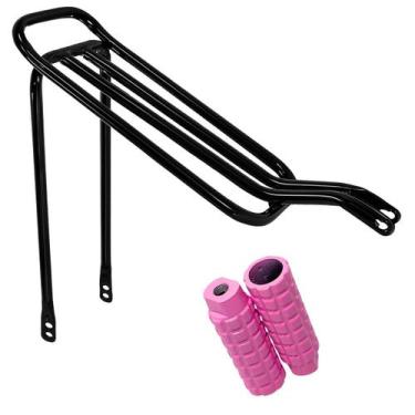 Imagem de Garupa Bagageiro Para Bike Articulado Preto Com Par de Trolinha Apoio 