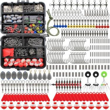 Imagem de Kit de acessórios de pesca com 264 peças, sortidos de ganchos de pesca, caixa de equipamentos de terminal com equipamento incluído, anzóis de pesca, chumbadas de pesos, presente para homens