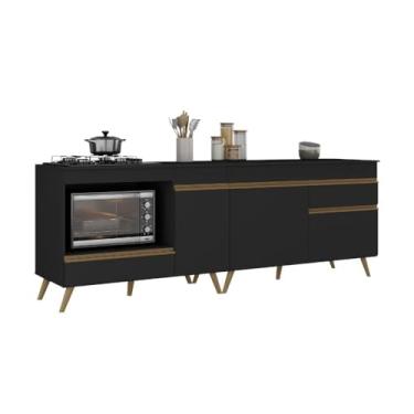 Imagem de Kit Balcão Cozinha para Cooktop/forno 105cm e Balcão 120cm Veneza Multimóveis Mp2289 Preto/dourado