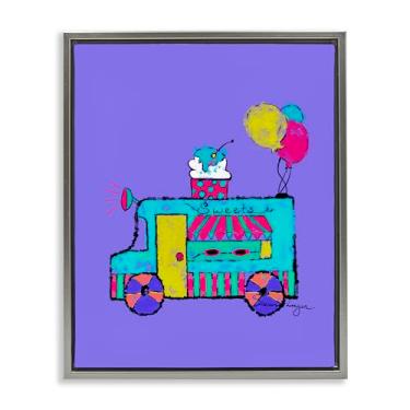 Imagem de Stupell Industries Design de arte de parede em tela flutuante cinza roxo caminhão de sorvete por Susan Lugar, 78 x 63 cm