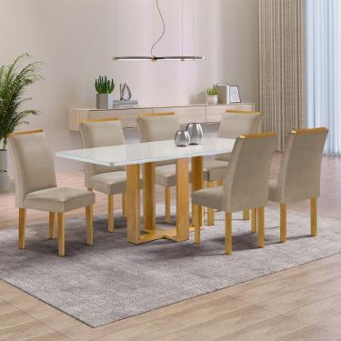 Imagem de Mesa de Jantar 6 Lugares Isadora Luisa com Vidro Cinamomo/Off White/Veludo Bege Claro - Cel Móveis