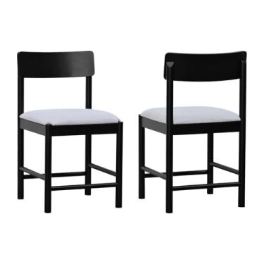 Imagem de Kit 2 Cadeiras Amber Madeira Maciça - Preto - Assento Estofado Linho Bege Mescla Impermeável