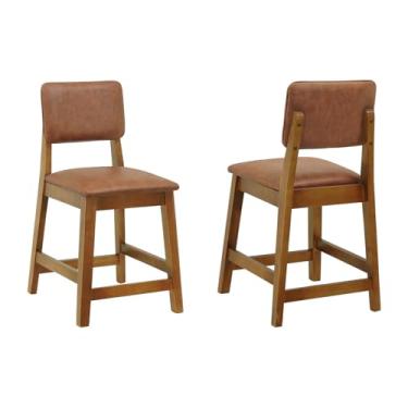 Imagem de Kit 2 Banquetas Baixa/Cadeira Paris Assento e Encosto Estofado - Amêndoa - Assento Estofado Corano Marrom Mescla