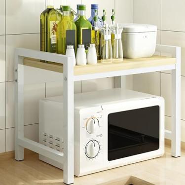 Imagem de Prateleira Para Microondas, Suporte De Prateleira De Microondas De Madeira De 2 Camadas Para Bancada, Organização De Balcão De Cozinha Para Utensílios, Tempero, Armazenamento De Talher, C
