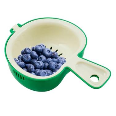 Imagem de Cesta de drenagem,Cesta de drenagem,Cesta de filtro para pia de lavagem de frutas de camada dupla - Conveniente cesta de coador de pia 2 em 1 para saladas de frutas vermelhas e espaguete