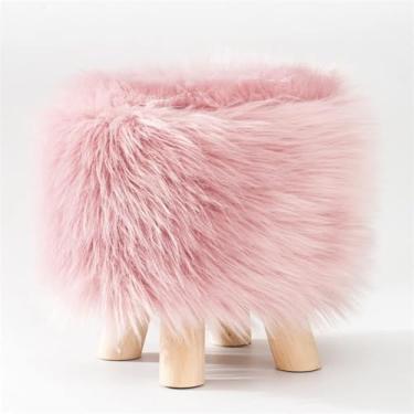 Imagem de Banqueta De Apoio Para Os Pés Empilhável Robusta Para Decoração De Quarto De Casa Accet Furiture Faux Fur Roud Puff Otoma Estofado Fofo Com Pernas De Madeira