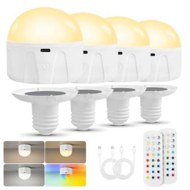 Imagem de Weaboopre Lâmpadas recarregáveis para lâmpadas e arandelas com controle remoto e temporizador, lâmpada LED magnética alimentada por bateria E26 para luminária sem fio, 3 temperaturas de cor + 12 cores
