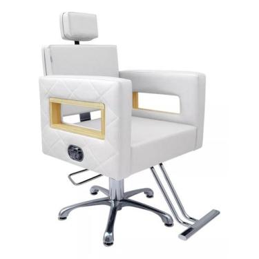 Imagem de Cadeira Reclinável Hidráulica Berlin para Salão Estofado Branco - move